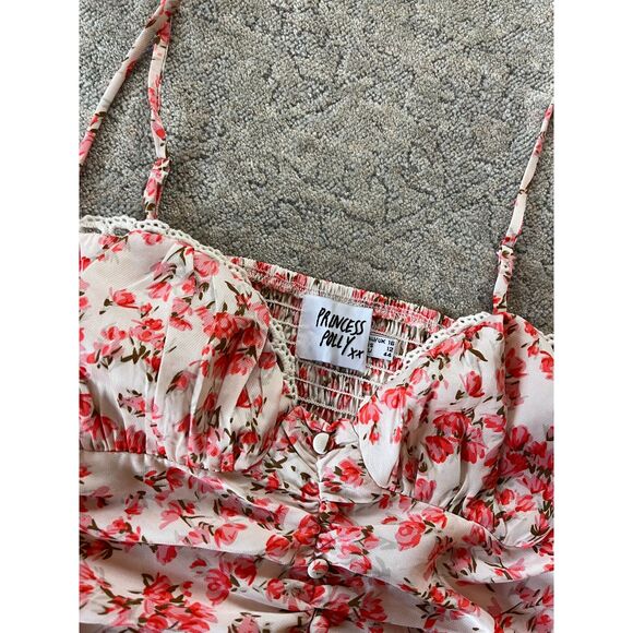Princess Polly Maddi Top Pink Floral Ruched Lace Trim Crop Tank Women Size L/12 - Picture 4 of 5